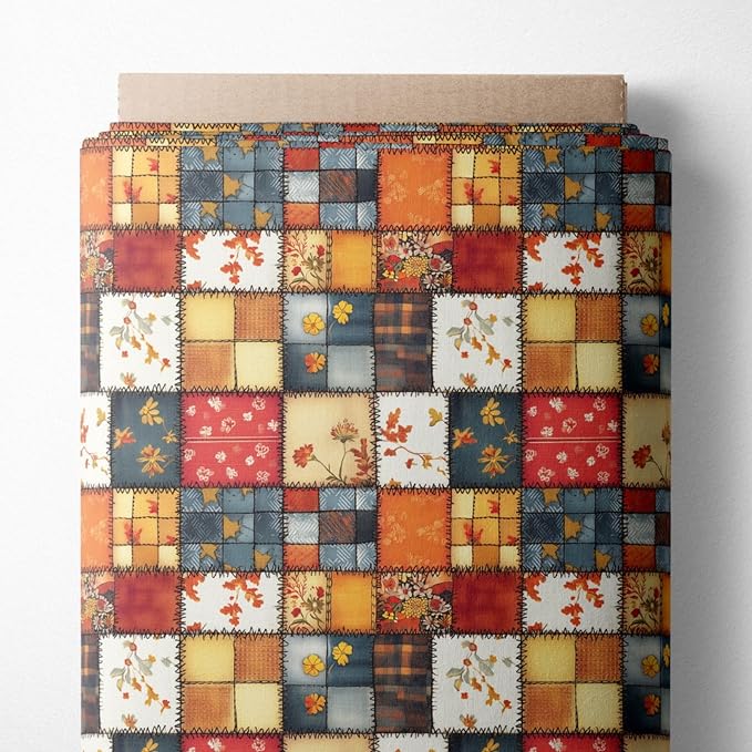 Autumn Patchwork Cotton Fabric Panel 61 x 36.6 Inches, Vintage Quilt Style by FabricsTown