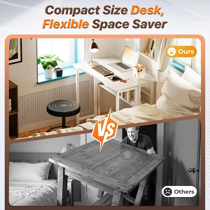 Huuger Folding Desk with Storage Shelf, 31.5 Inch Foldable Computer Table - Image 3