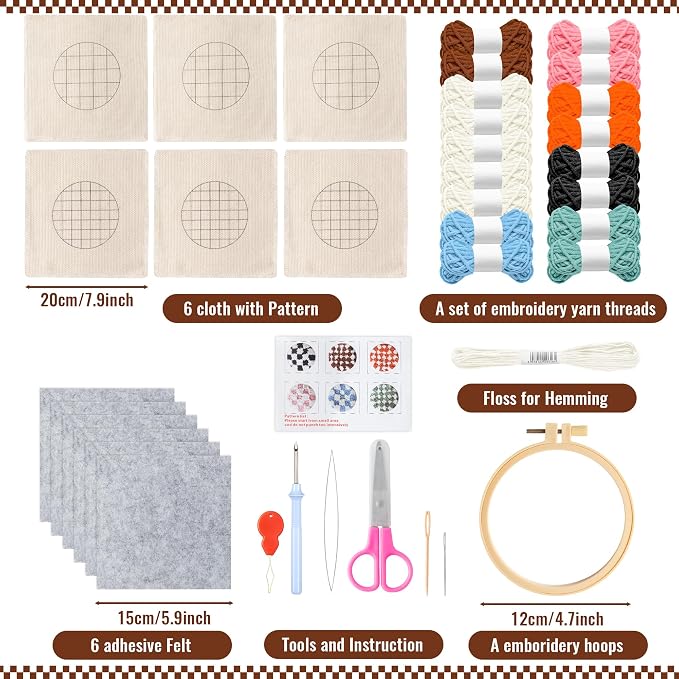 WATINC Checkerboard Punch Needle Coaster Kit - Image 2
