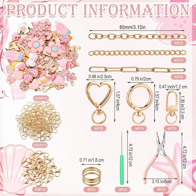 VioraWhite 457 Pcs Pink Charms Lip Gloss Keychain Making Kit, DIY Craft - Image 2