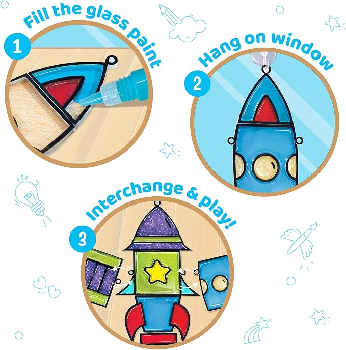 Imagimake Window Art Rocket | Low Mess Suncatcher Kit | 16 Pieces Glass - Image 3