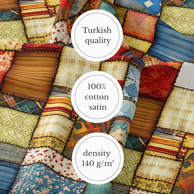 Patchwork Cotton Fabric Panel 61 x 36.6 Inches, Vintage Rustic Quilt Squares - Image 4