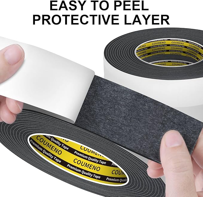 2 Pack EVA Single-Sided Adhesive Black Foam Tape, 1.2inx9.84FT Single-Sided Sealing Strip Foam Pad Sponge Tape Window Weatherproof, Self-Adhesive Insulation Sealing Tape