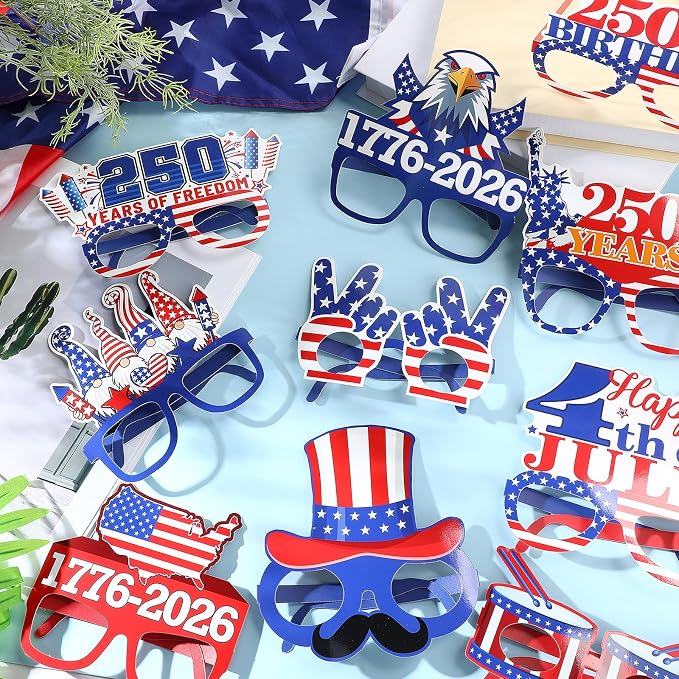 Pajean 48 Pcs USA Patriotic Party Decorations Eyeglasses 250th Anniversary - Image 4