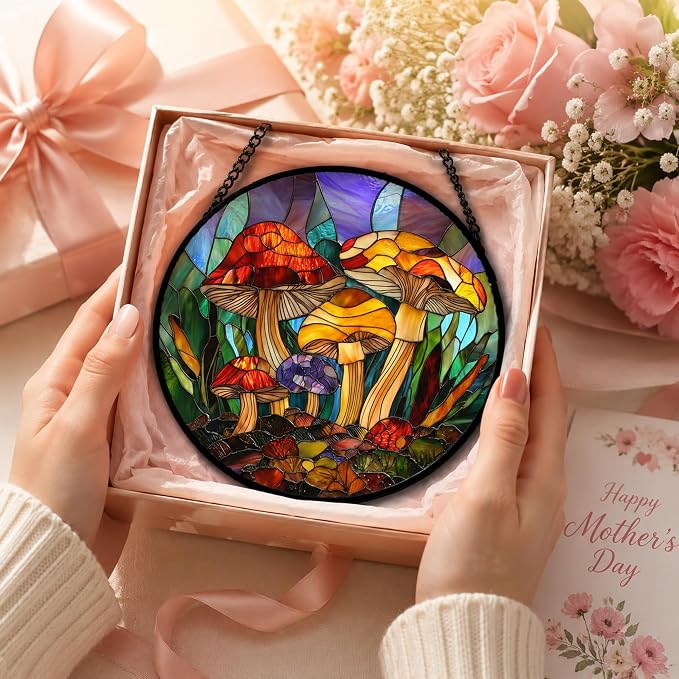 Jungle Mushrooms Acrylic Suncatcher Faux Stained Glass Window Hanging 11.8" | - Image 4