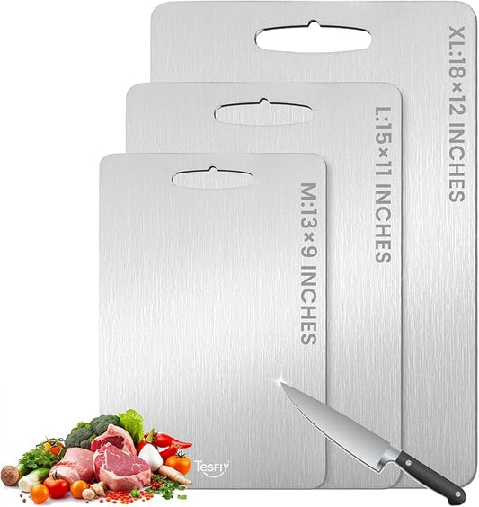 3 Pack Titanium Cutting Board-100% Pure Titanium Cutting Boards For Kitche,Easy to clean, Double-sided food-grade Cutting Board For Meats, Fruits And Vegetables (M&L&XL)