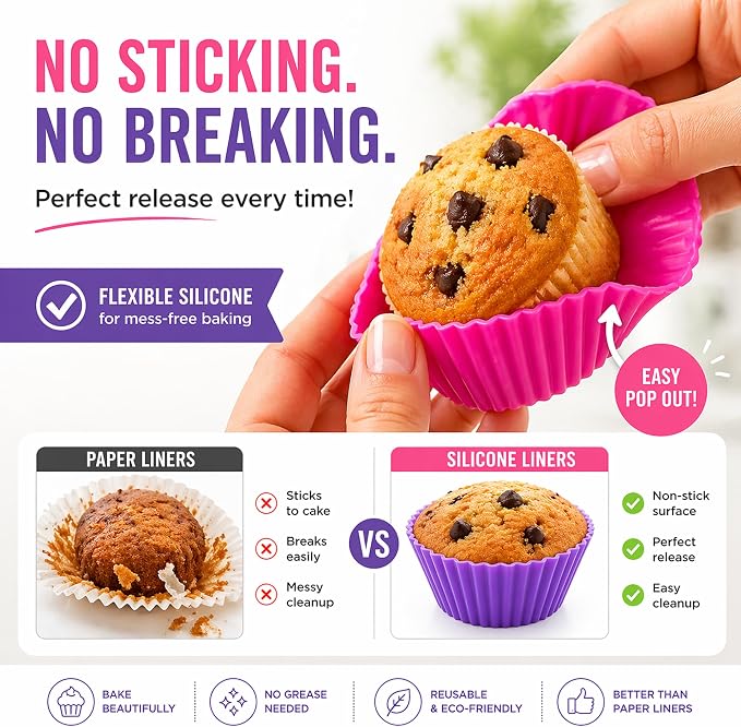 Cupcake Liners - Reusable Silicone Cupcake Baking Cups - Non-Stick Baking - Image 3