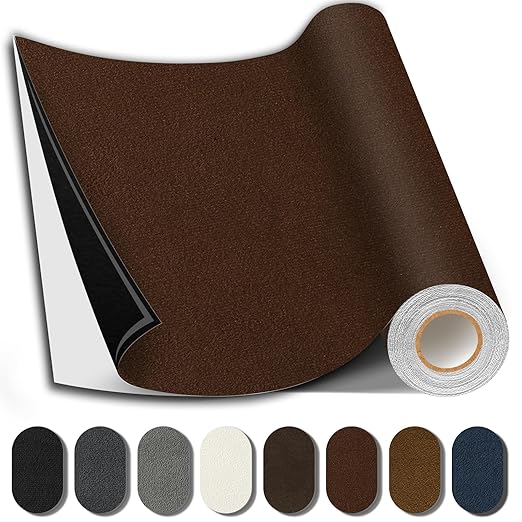 Suede Repair Patch, 17X79 Inch Fabric Large Repair Tape, Self-Adhesive Patches for Furniture, Sofa, Car Interior, Shoes, Hand Bag, Clothing (Dark Brown, 17X79 Inch)