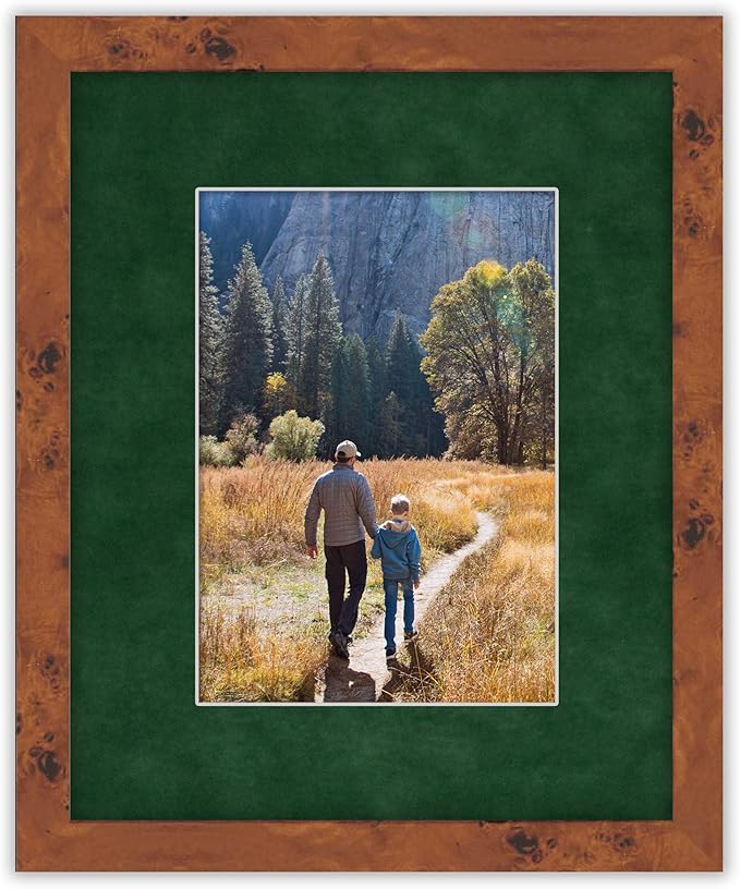 11x14 Mat Bevel Cut for 8.5x11 Photos - Acid Free Green Suede Precut Matboard With Backing Board and Crystal Clear, Self Seal Photo Mat Bag - For Pictures, Photos, Framing - 4-ply Thickness