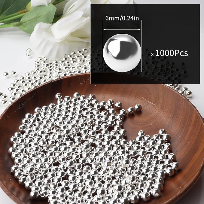 1000pcs Silver 6mm Pearl Beads - Image 2