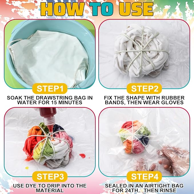 Coume 12 Pcs Tie Dye Party Supplies Includes 6 Cotton Drawstring Backpacks 2 - Image 3