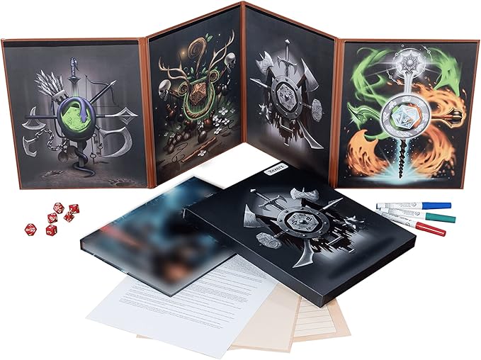 Hexers Game Master Screen, Compatible with Dungeons and Dragons, DND DM Pathfinder RPG Role-Playing, 4 Customizable Panels Inserts Included That Slide into The Pouches, Dry Erase Tracker Sheet