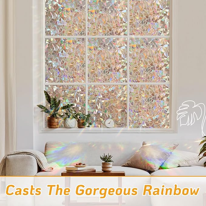 LUTE Rainbow Window Privacy Film, Stained Cling, 17.5" x 78.7" | 3D Decorative - Image 3