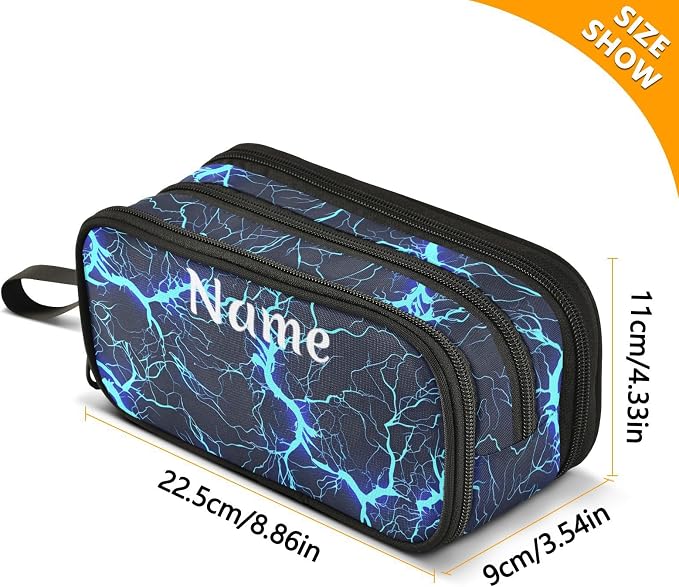 Custom Dark Blue Electric Lightning Pencil Case Box Boys Girls Personalized - Image 4