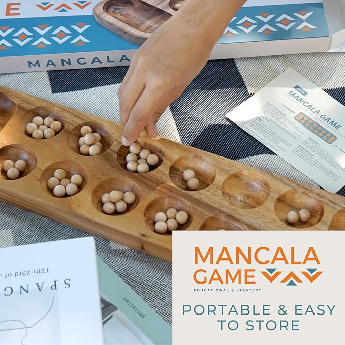 BSIRI Mancala Wooden Classic Board Game Entertainment for Family AdultsTeens Kids Ideal for Game Nigh Play with 2 or More People in All Ages