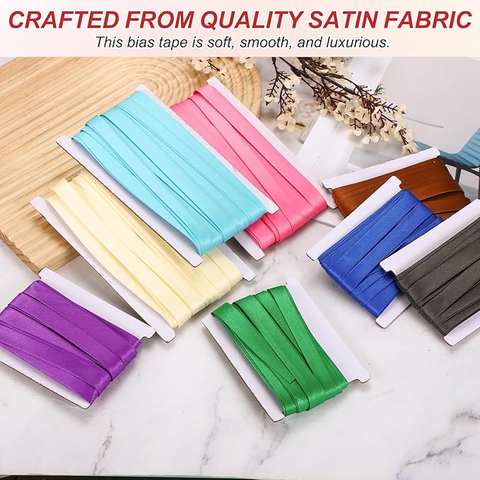 MECCANIXITY Double Fold Bias Tape for Sewing 5/8 Inch x 6 Yards Satin Pre-fold Continuous Binding Tape for Seaming Quilting Hemming Binding DIY Crafts, Sky Blue