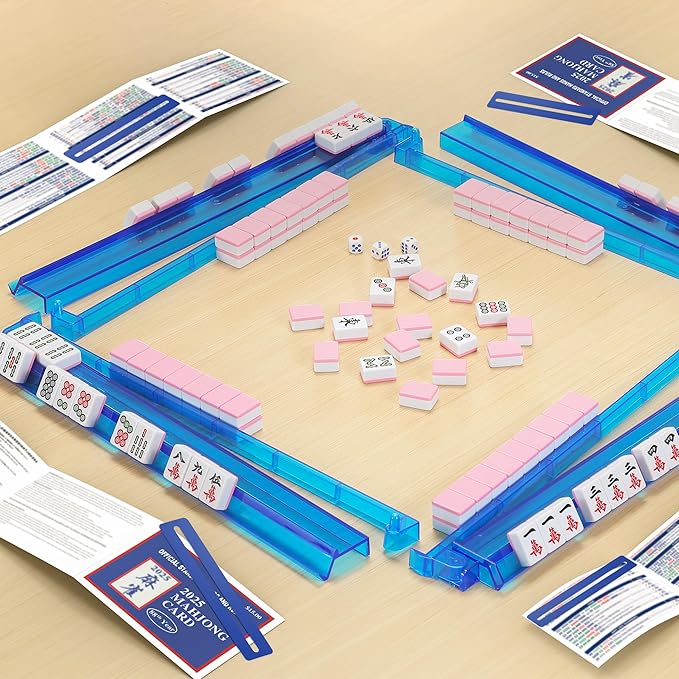 2025 Mahjong Card Official with Mahjong Line Reader, Mahjong Cards Official Rules Version Large Print Style, 4-Pcs(Blue)