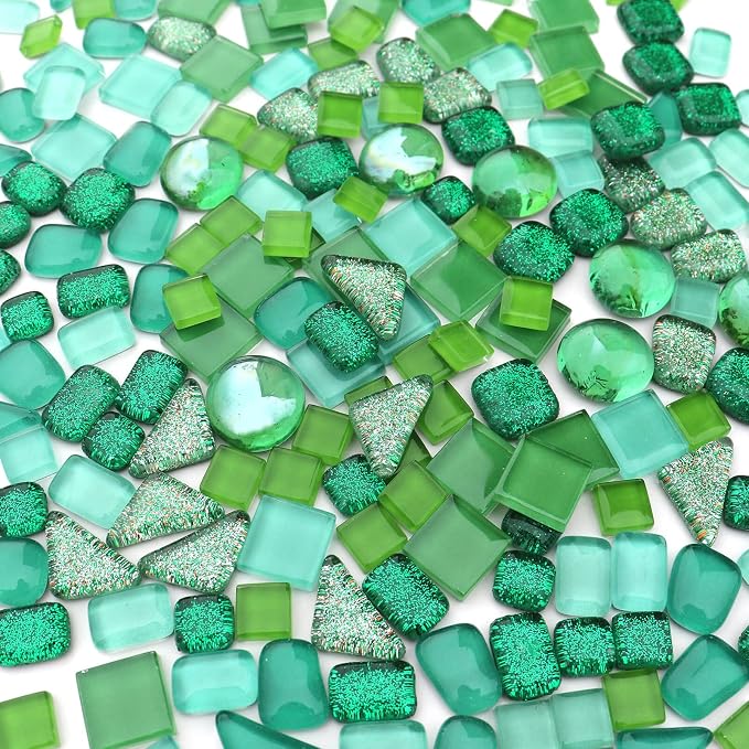 LITMIND 1.1LB Green Mixed Irregular Crystal Glass Mosaic Tiles - Image 5