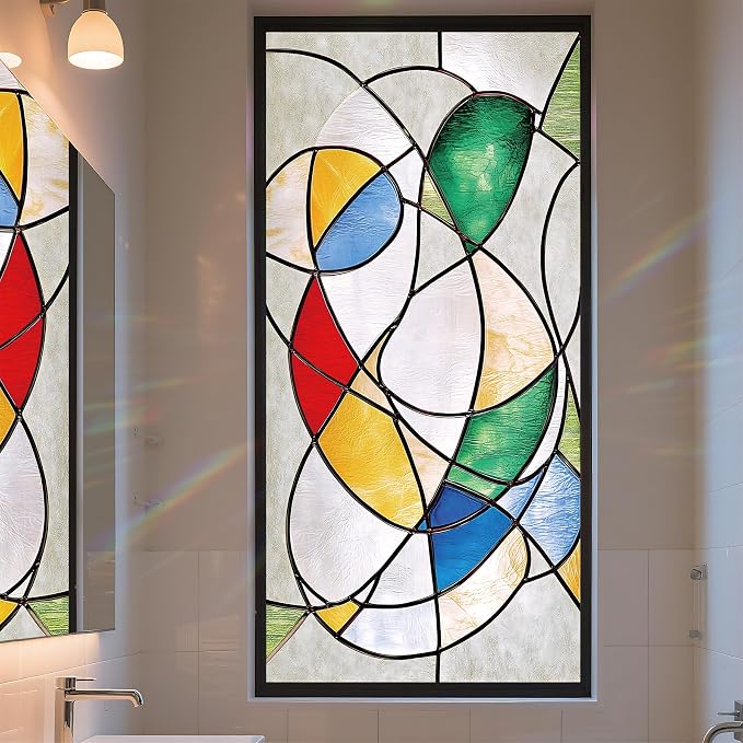 Stained Glass Window Privacy Film Static Cling by AOHMPT