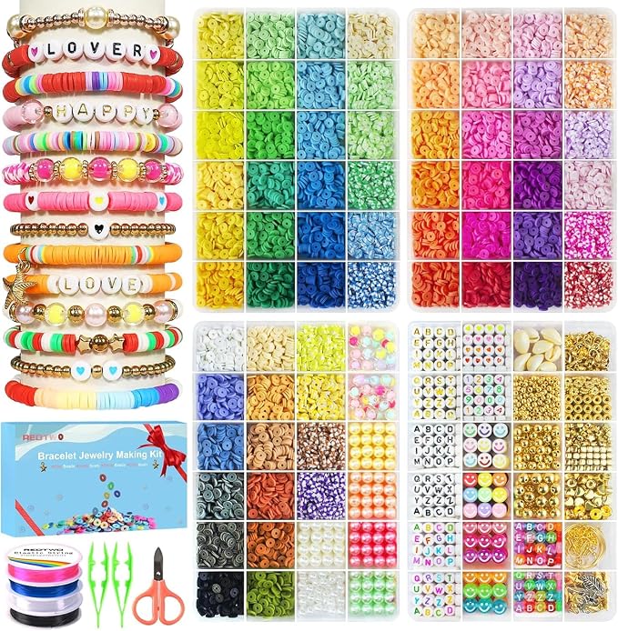 Redtwo 18000 Pcs Clay Beads Bracelet Making Kit, 4 Boxes 64 Colors Flat Polymer by Redtwo