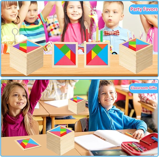 12 Pack Tangram Puzzle Wooden Kids Party Favors, Goodie Bags Stuffers for Kids, Return Gifts for Birthday Party, Classroom Prizes Rewards for Students