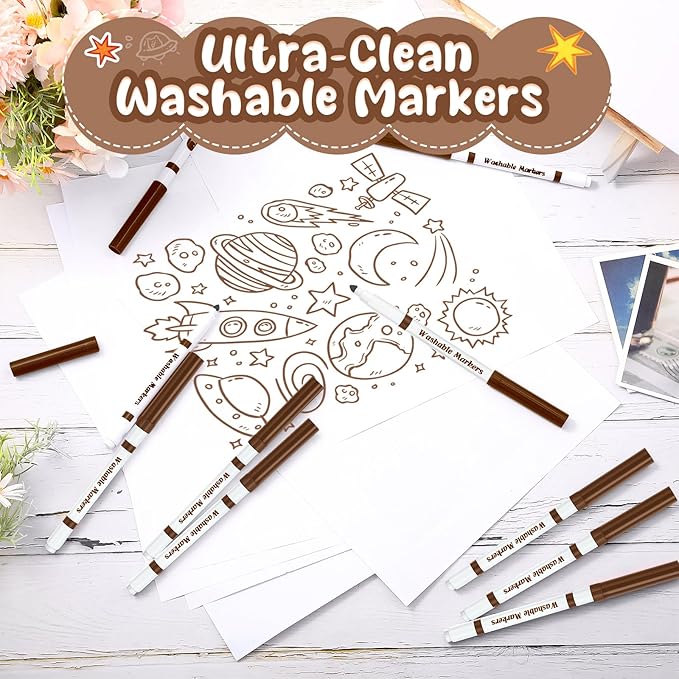 18 Pcs Line Washable Markers Bulk Brown Fine Tip Markers Set Coloring Thin Tip Drawing Washable Pen for Kids Toddler Teacher Art School Classroom Back to School Gender Reveal Party Supplies,Ages 6+