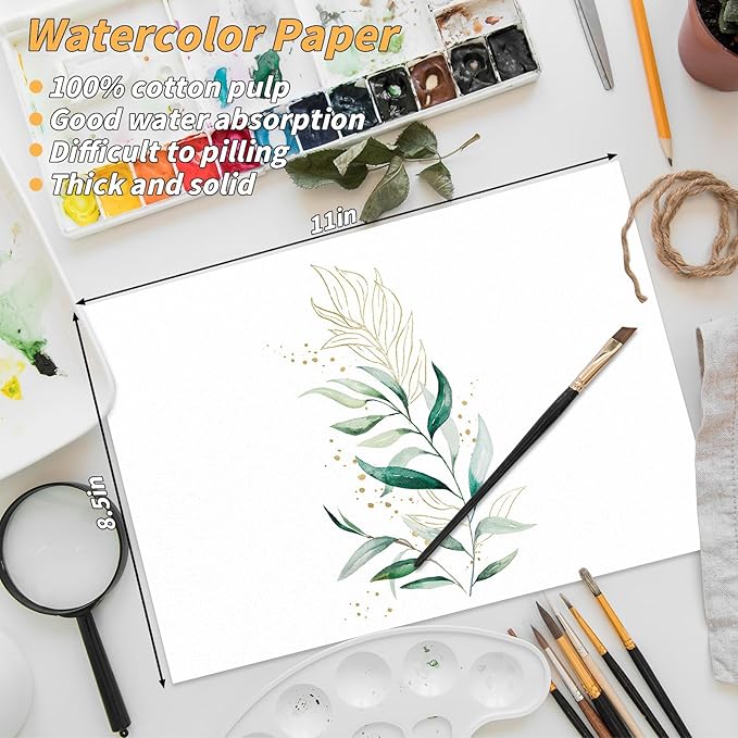 150 Sheets 100% Cotton Watercolor Paper Bulk -140LB/300GSM Art Paper-8.5 x 11 inch Painting & Craft Paper, Finger Paints, Watercolor, Tempera, Drawing, Art Room & Home School Crafts