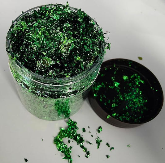 Gilding Flakes,Gold Foil Flakes for Resin,Blue Red Purple Pink Metallic Foil Flakes for Resin Jewelry Making,Nails,Painting Art,Crafts and Slime (Green)
