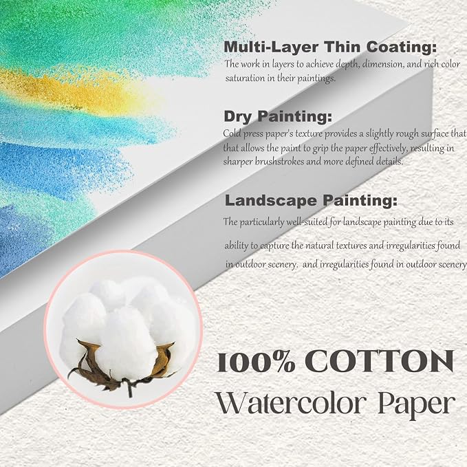 Watercolor Paper 9x12 inches 80 Sheets, Heavyweight Artist Paper 140lb/300GSM - Image 3