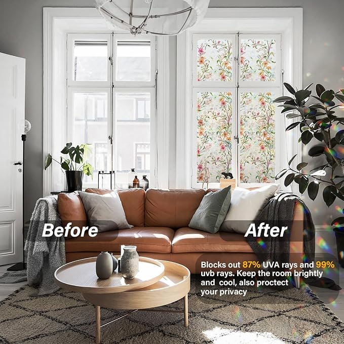 Ranzdn Window Privacy Film, Stained Glass, Static Cling, 35.4" x 78.7" | No - Image 2