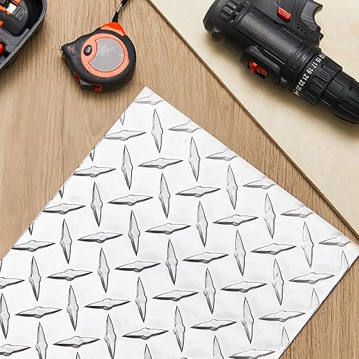1pcs Diamond Plate Sheet Metal Heavy Duty Tread Aluminum Sheet Diamond Tread Plate for Wall Covering, Cargo Trailer, RV and More (4'' X 12'' X 0.08'',Silver)