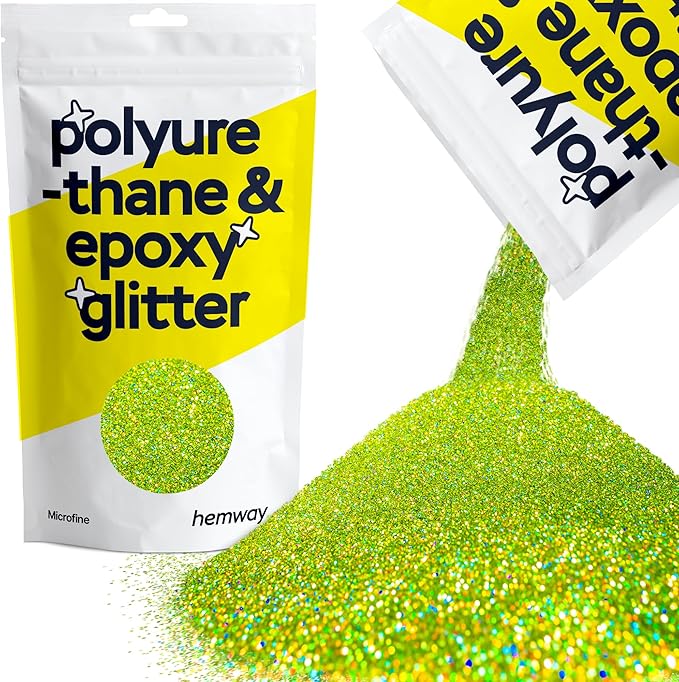 Hemway Polyurethane & Epoxy Resin Glitter 100g / 3.5oz Metallic Crystal Flake Additive for Flooring Jewelry Tumblers Glass Pigment - Microfine (1/256" 0.004" 0.1mm) - Lime Green Holographic