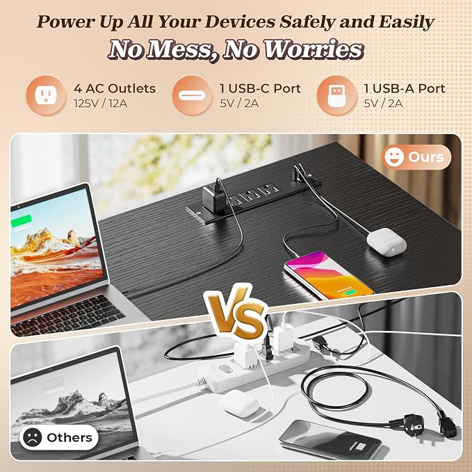 PRAISUN 53" L Shaped Desk with Power Outlets & USB-C Port, Reversible Computer - Image 4