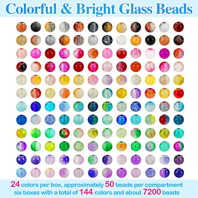 XSEINO About 7200pcs 144 Colors 6mm Crackle Glass Beads Bracelet Making Kit - Image 2