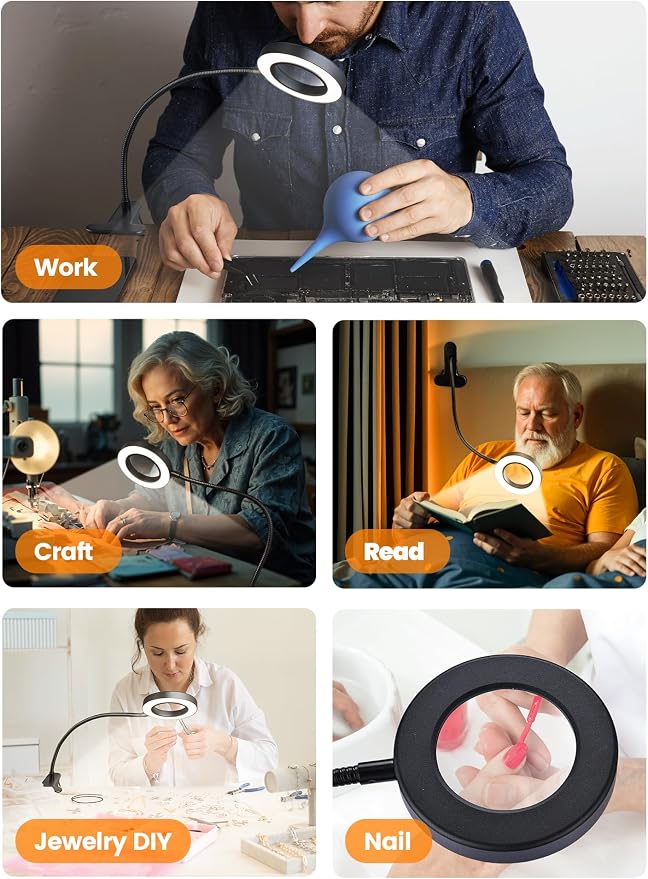 10X Magnifying Glass with Light, 5 Colors+10 Brightness Reading Lamp, 58 LED - Image 6