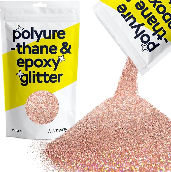 Hemway Polyurethane & Epoxy Resin Glitter 100g / 3.5oz Metallic Crystal Flake Additive for Flooring Jewelry Tumblers Glass Pigment - Microfine (1/256" 0.004" 0.1mm) - Rose Gold Holographic