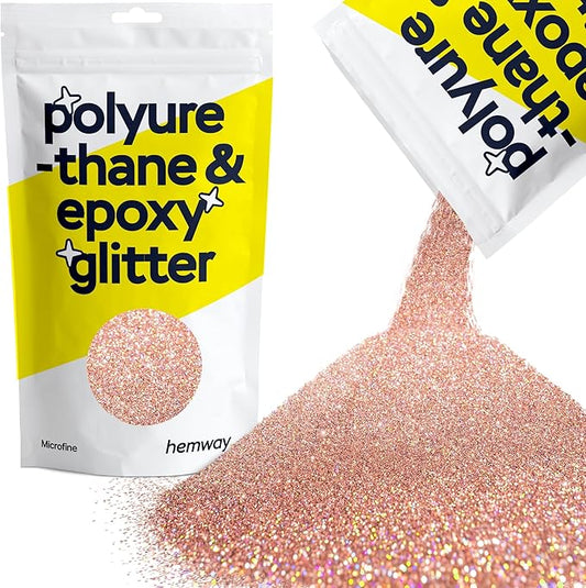Hemway Polyurethane & Epoxy Resin Glitter 100g / 3.5oz Metallic Crystal Flake Additive for Flooring Jewelry Tumblers Glass Pigment - Microfine (1/256" 0.004" 0.1mm) - Rose Gold Holographic