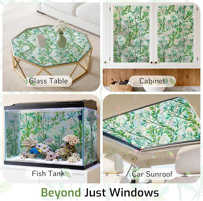 LUTE Stained Glass Window Privacy Film, Leaf Rainbow, 35.4" X 157.4" | No Glue - Image 8