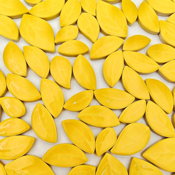 500g/1.1lb Leaf-Shaped Ceramic Mosaic Tiles, Ceramic Mosaic Pieces by Unknown
