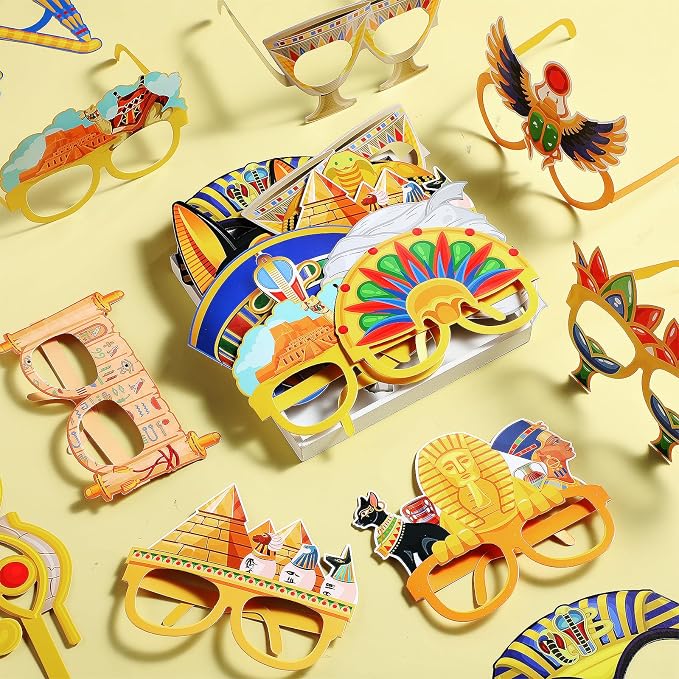Pajean 32 Pcs Ancient Egyptian Decor Egypt Theme Eyeglasses Paper Glasses Frame - Image 4