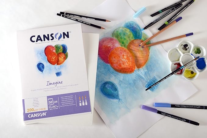 Canson Imagine Mixed Media 200gsm Paper, Natural White, A4 pad Including 50 - Image 3