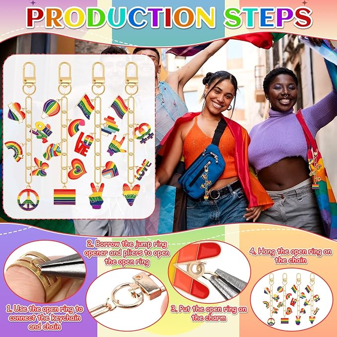 AUGSUN 189Pcs Pride Keychain Making Kit LGBT Rainbow DIY Keychain Craft | - Image 2