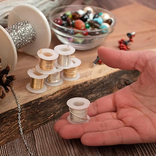The Beadsmith Craft Wire Assortment - Tarnish-Resistant Copper Wire for Jewelry Making, 21 Gauge, 6-Pack, 0.75-Inch Mini Spools, 2 Yd Each, Assorted Colors & Shapes, Medium Temper