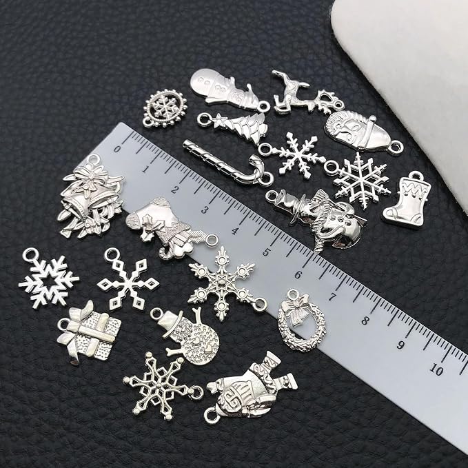 WOCRAFT 60pcs Bright Silver Christmas Bracelet Charms - Image 5