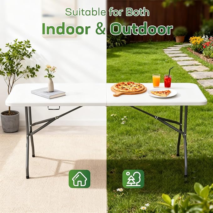FDW 6 FT Folding Table, Portable Plastic Table - Image 4