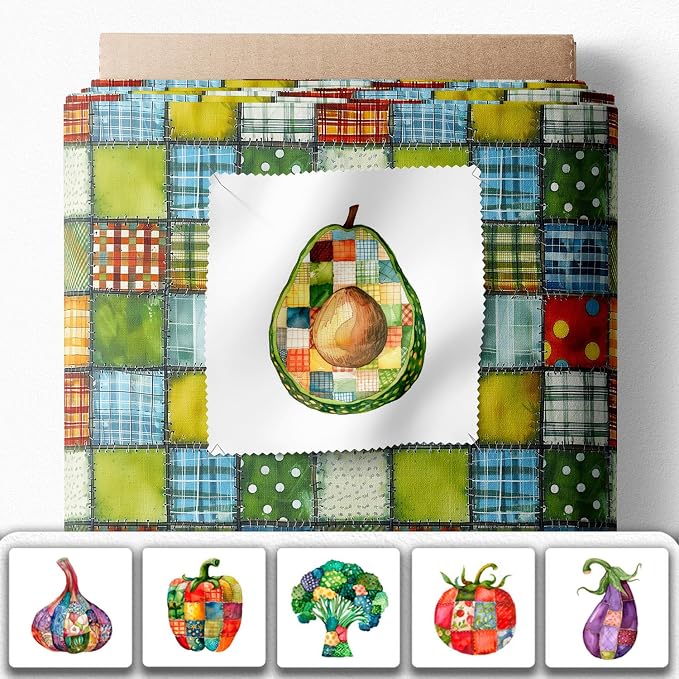 Vegetable Patchwork Cotton Fabric Panel – 6 Designs + Bonus Patchwork Sheet - Image 2