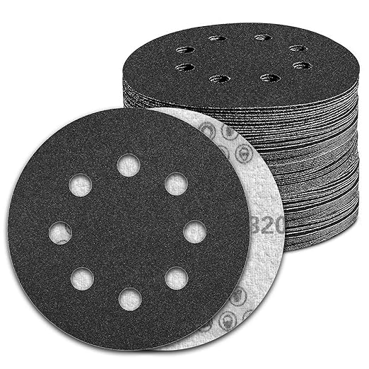 100 Pcs 5 inch Wet Dry Sanding Discs Grit 320 Hook and Loop 8 Hole Silicon Carbide Orbital Sander Sandpaper
