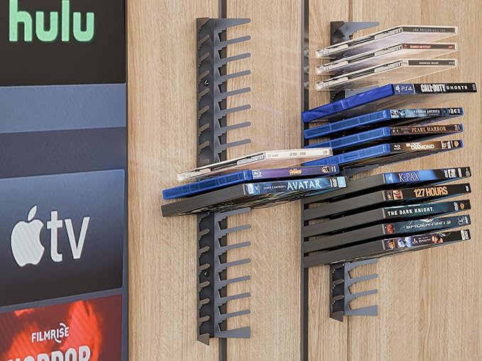 Funturbo Video Game Storage Wall Mount Game Case Holder, Metal Wall Mounted Media Storage Shelves for PS, Xbox, Switch Game Organizer (4-Pack)