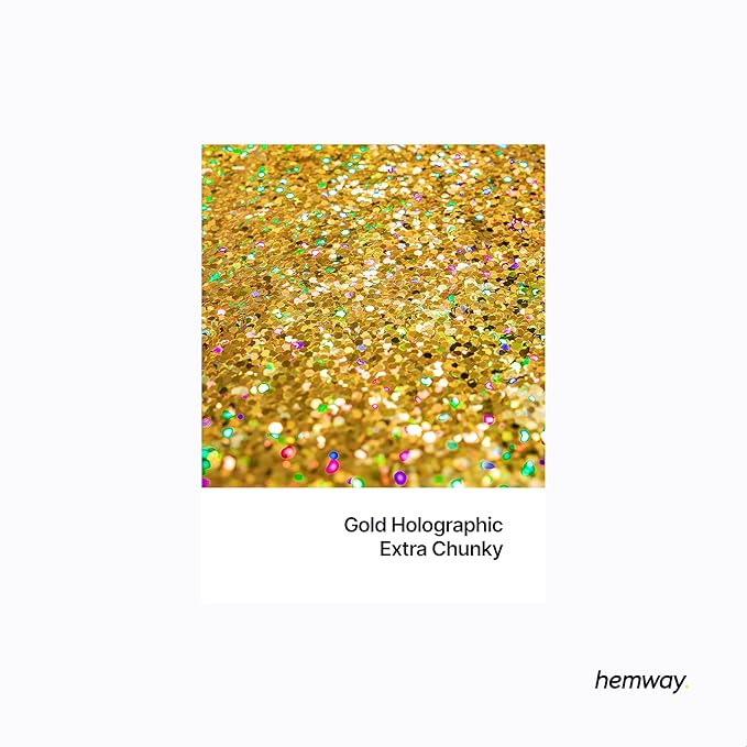 Hemway Polyurethane & Epoxy Resin Glitter 100g / 3.5oz Metallic Crystal Flake Additive for Flooring Jewelry Tumblers Glass Pigment - Extra Chunky (1/24" 0.040" 1mm) - Gold Holographic