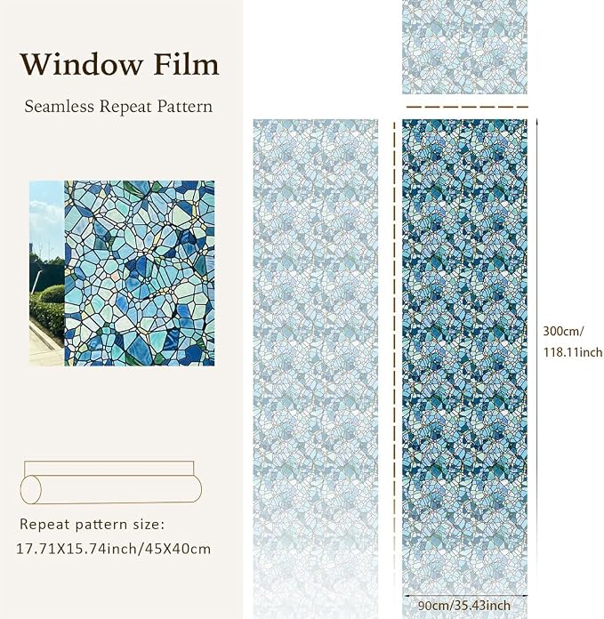 funlife Original Hand-Drawn Privacy Stained Glass Window Film, Reusable Single - Image 3